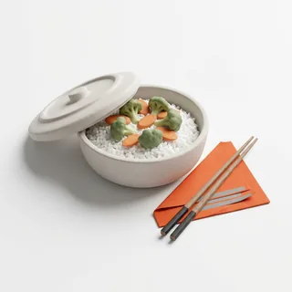 A lunch bowl of rice and vegetables